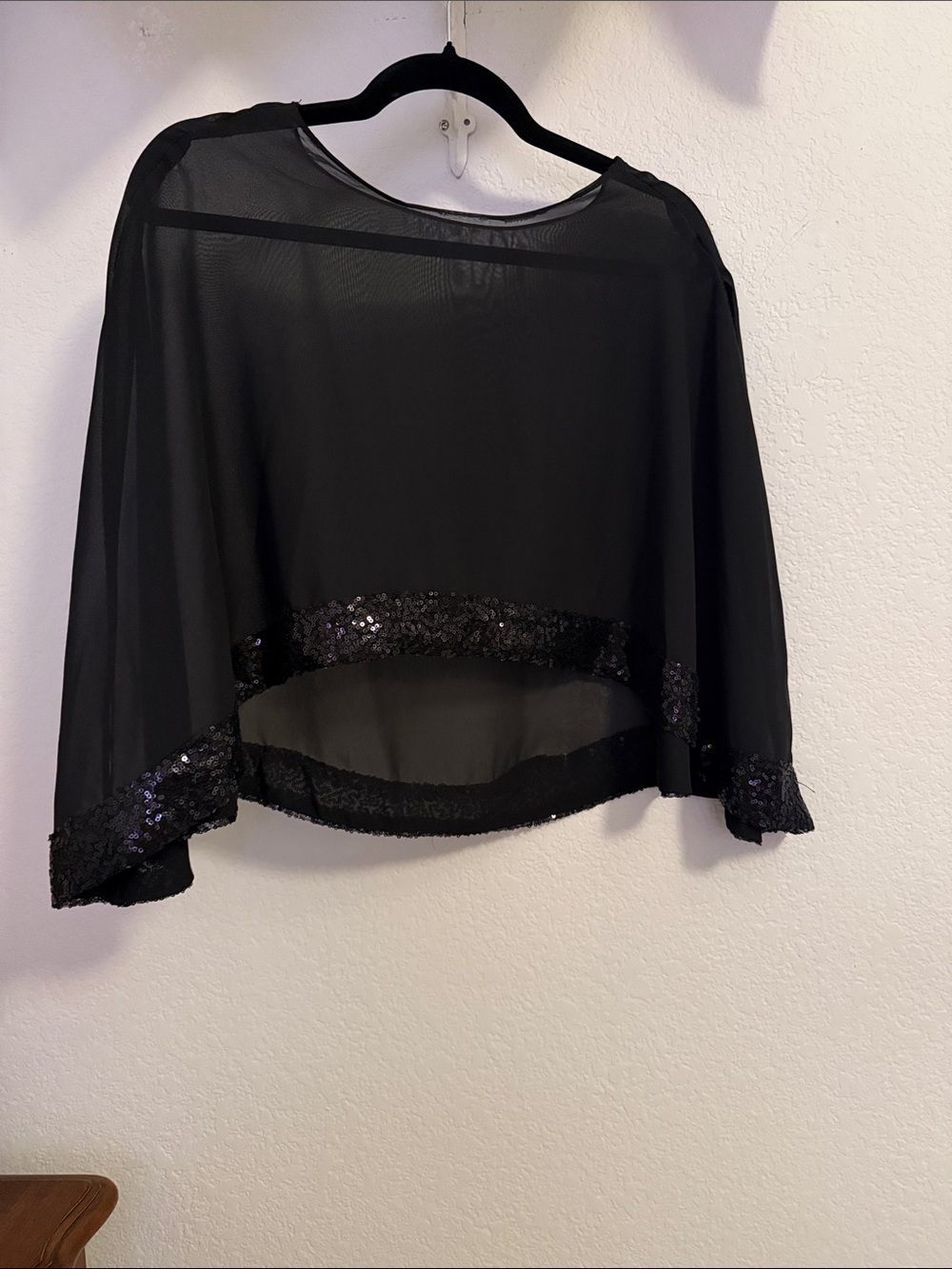 Sheer Black Sequin Trim Capelet